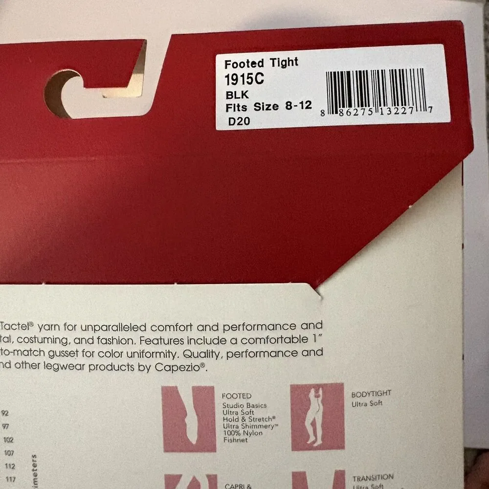 NEW Girls Capezio Footed Tights size 8 - 12 Black #1915C Dance Ballet 50-90 lbs